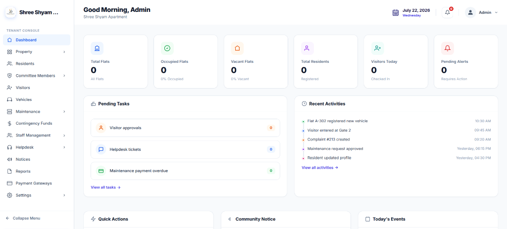 Apartment MS Tenant Console Dashboard